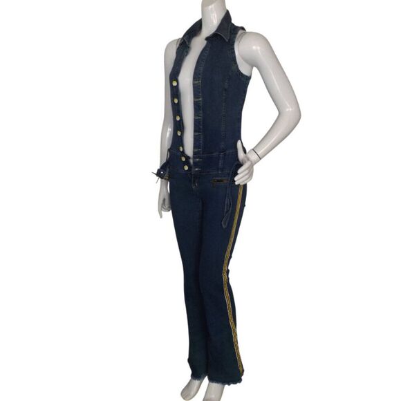 SCORPIO Denim Jumpsuit, 1 JR, Button front, low rise, Flare/fringe hem, Pockets - Picture 4 of 11